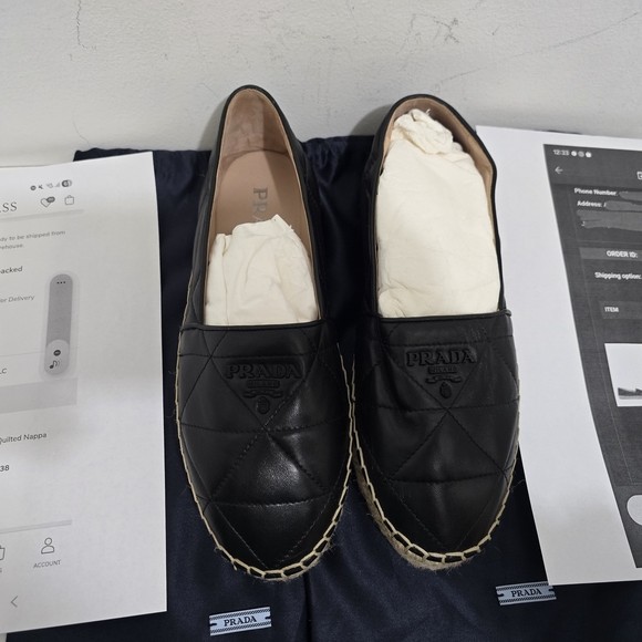 Prada Quilted Black Leather Espadrilles, (Size 38) - Picture 4 of 12